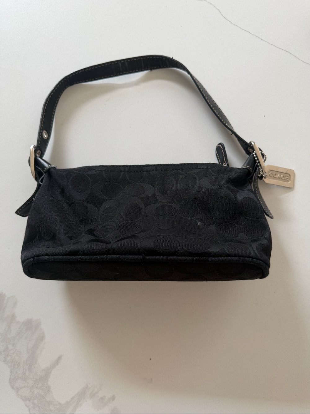COACH Signature Canvas Leather Black Handbag Compact Accessory Pouch Authentic